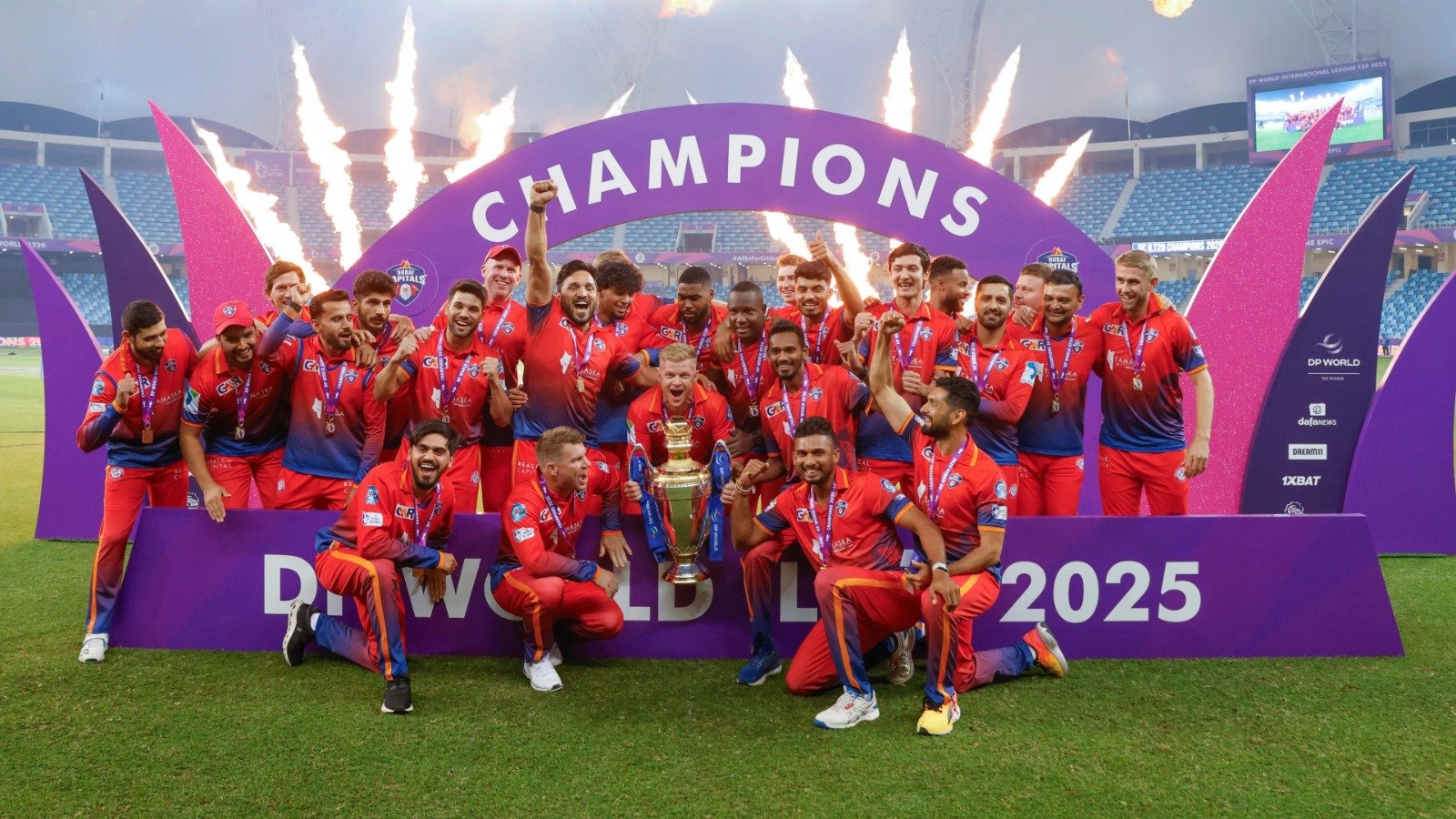 Dubai Capitals celebrate the 2025 ILT20 title