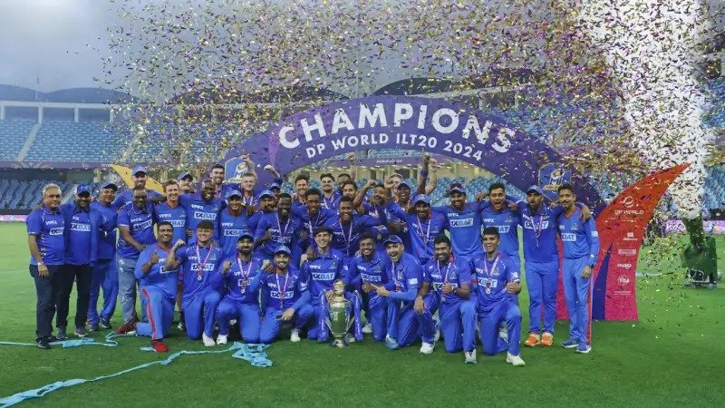 MI Emirates celebrate the 2024 ILT20 title