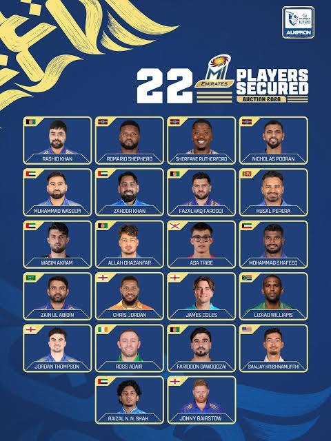 MI Emirates squad after the ILT20 2026 auction